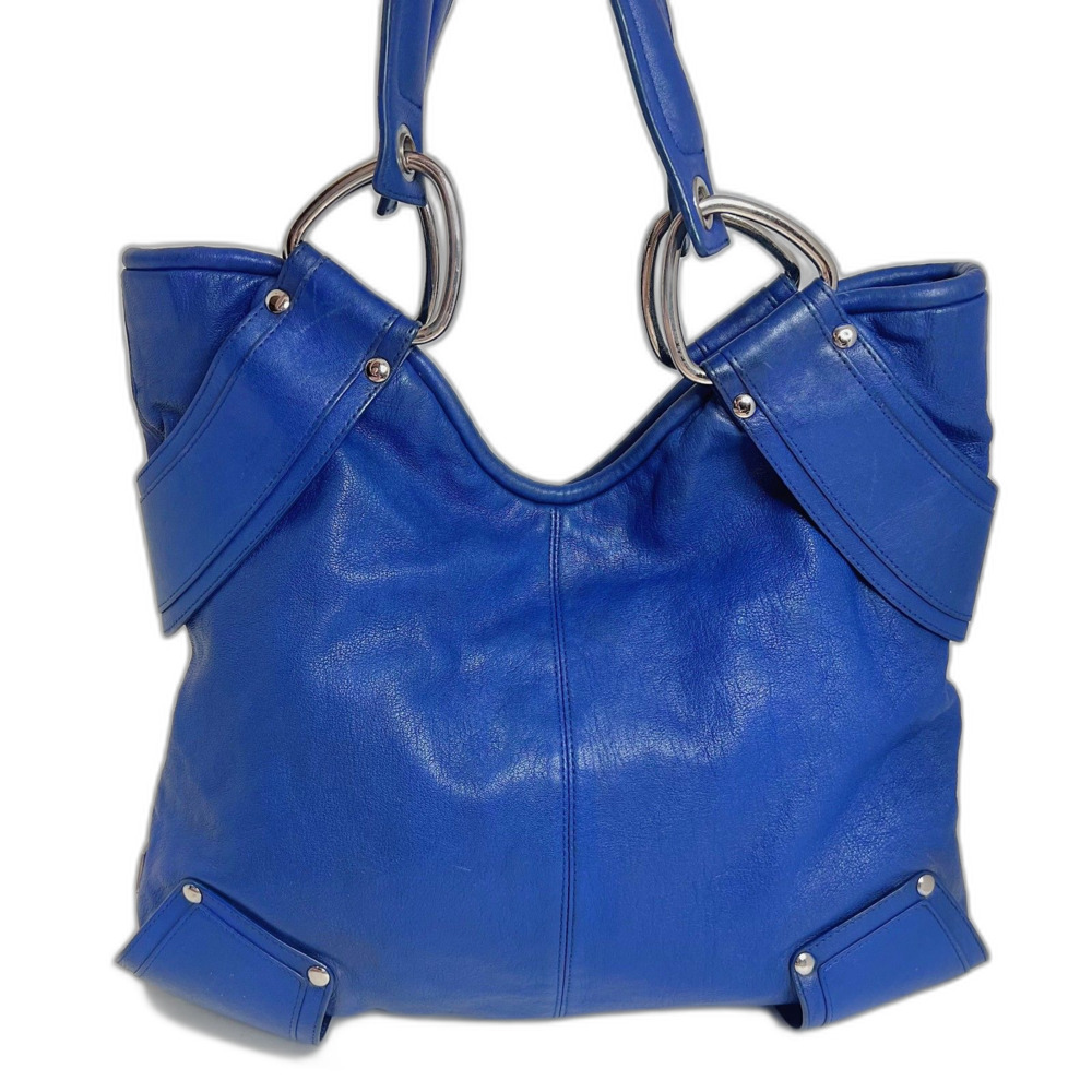 RARE y2k Vintage Kooba Royal Blue Leather Shoulder Bag Handbag Silver Accents - Picture 1 of 12